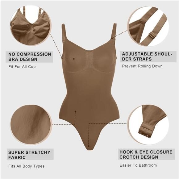 Women Shapewear Tummy Control Bodysuit Brown - Picture 4 of 6